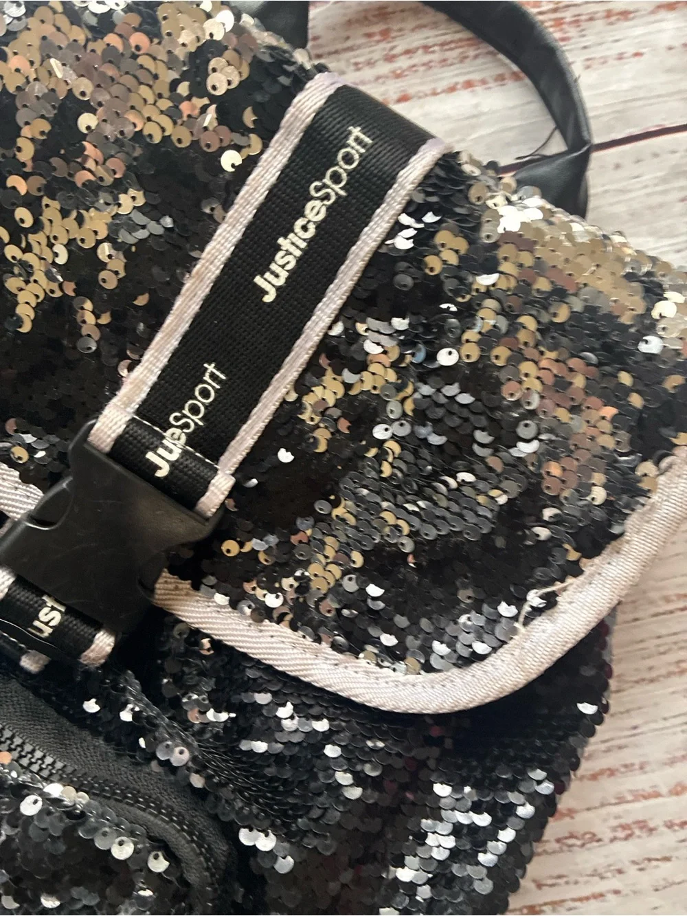Justice SportBlack Sequin Mini Backpack Y2K